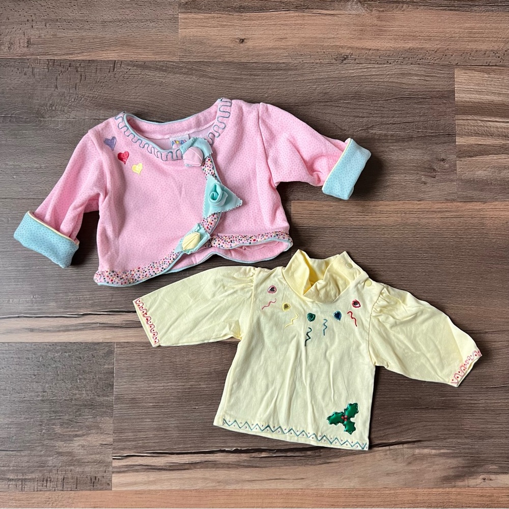 VTG Little by Little 2-Piece Long Sleeve & Puff Paint Sweater Jacket Set 0/6m